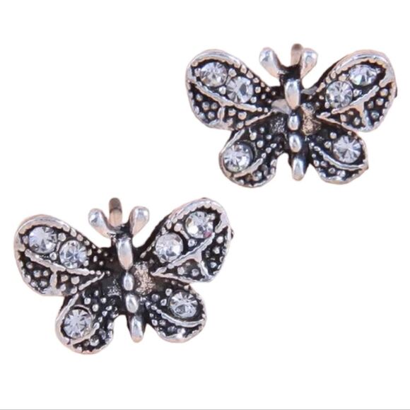 NEW CUBIC ZIRCONIA BUTTERFLY STUD EARRINGS - Picture 1 of 10